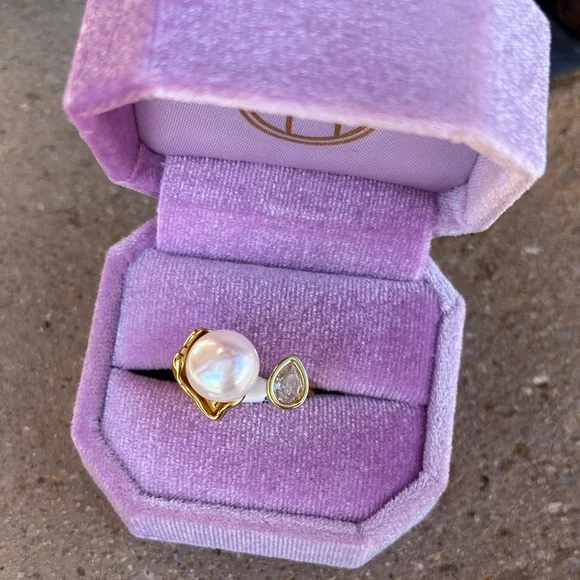 Genuine Pearl and Teardrop Accent Ring